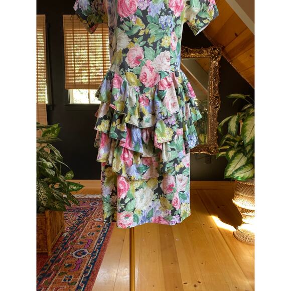 80s Party Dress Floral Ruffle - Picture 8 of 9